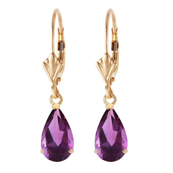 2.5 Carat 14K Solid Yellow Gold Leverback Earrings Amethyst