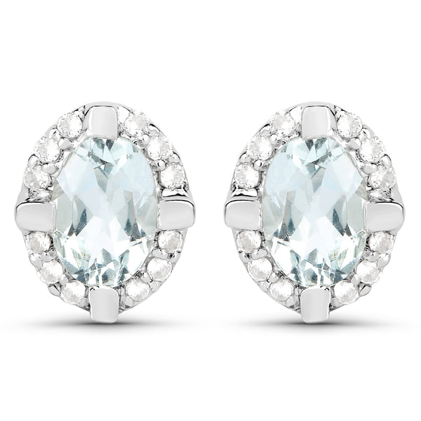 0.94 Carat Genuine Aquamarine and White Zircon .925 Sterling Silver Earrings