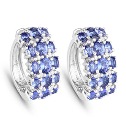 6.94 Carat Genuine Tanzanite and White Diamond .925 Sterling Silver Earrings