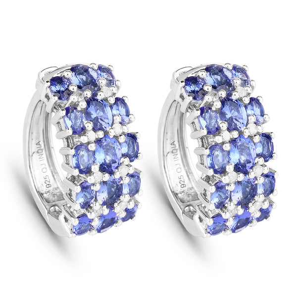 6.94 Carat Genuine Tanzanite and White Diamond .925 Sterling Silver Earrings