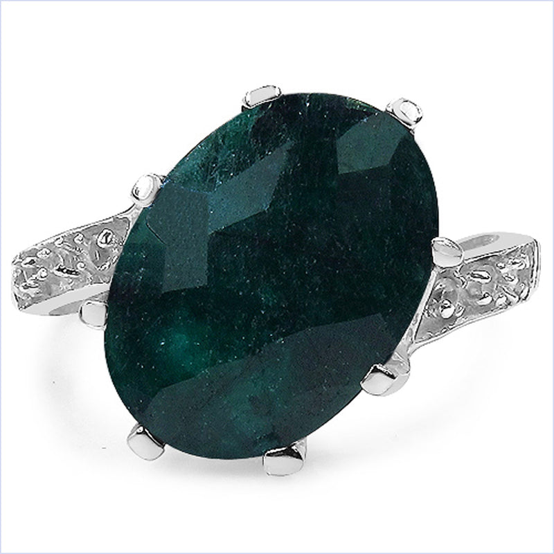 7.43 Carat Dyed Emerald and White Topaz .925 Sterling Silver Ring