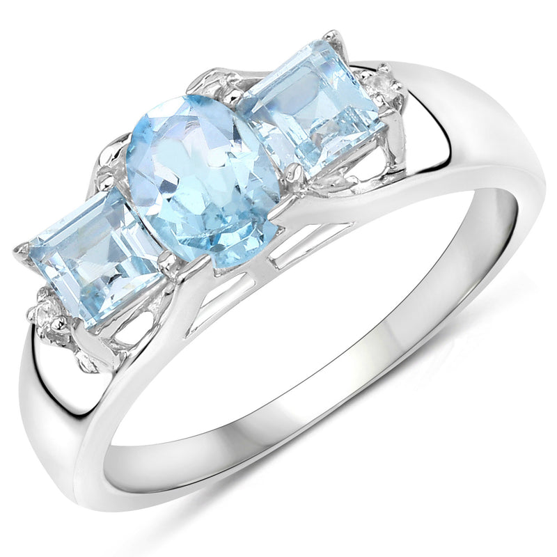 1.98 Carat Genuine Blue Topaz and White Topaz .925 Sterling Silver Ring