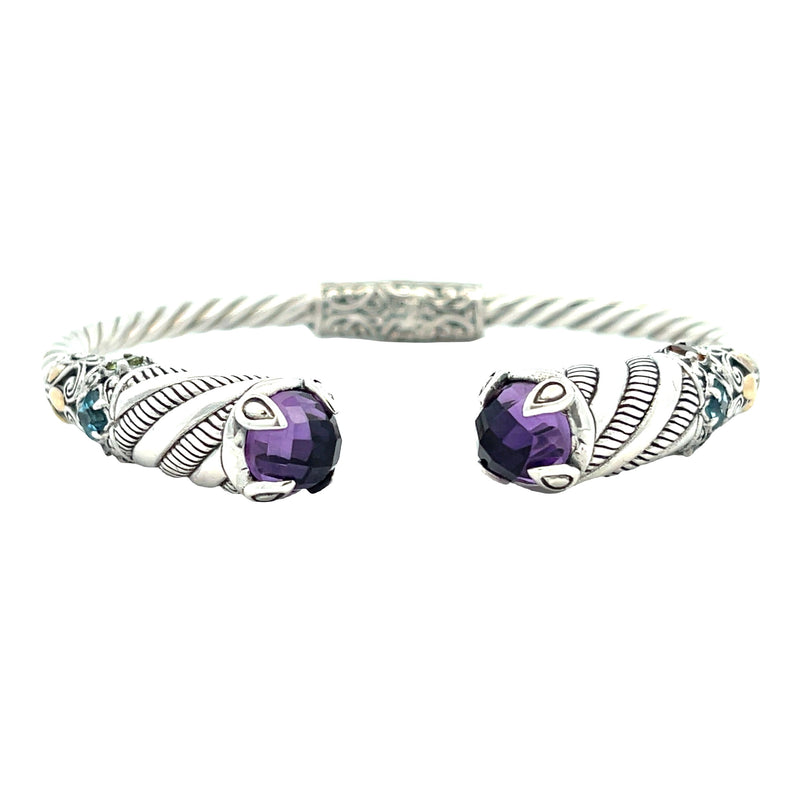 Amethyst Cuff Bracelet Sterling Silver 18KT Gold