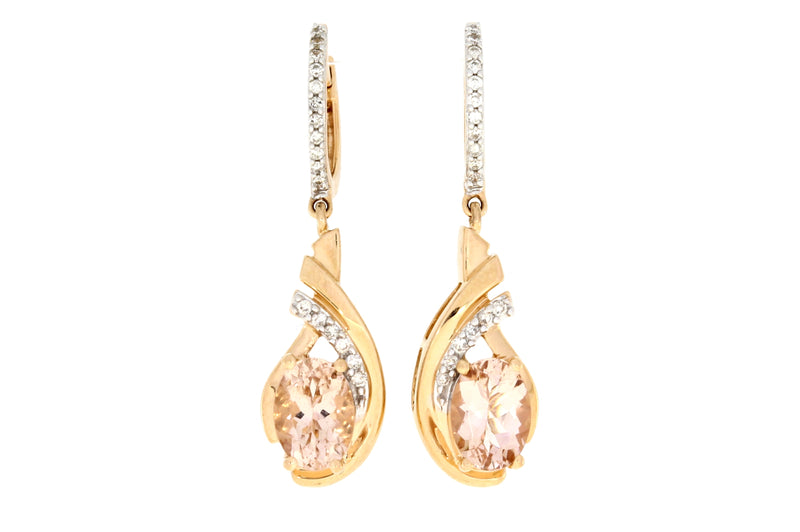 .97ct Morganite Diamond Dangle Earrings 14KT Rose Gold