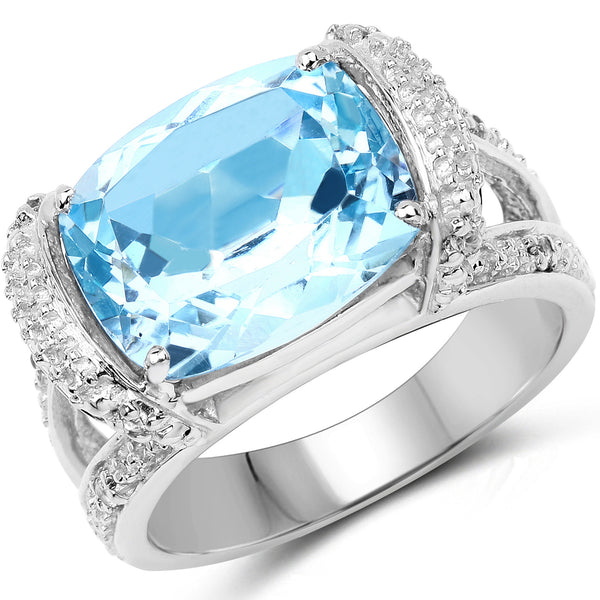 4.78 Carat Genuine Blue Topaz and White Topaz .925 Sterling Silver Ring