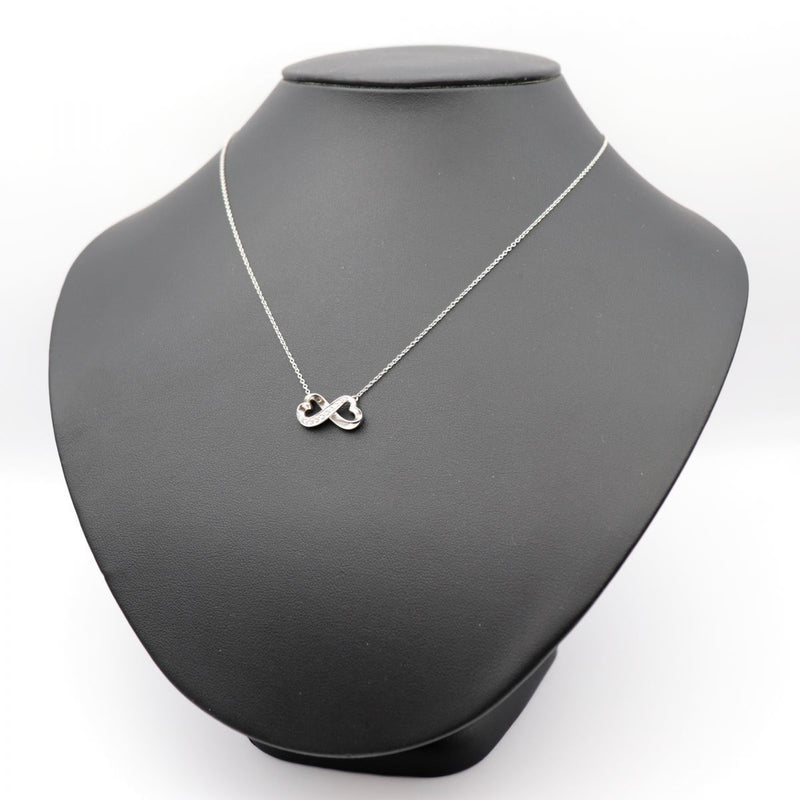 Tiffany Double Rubbing Heart Diamond Necklace K18WG 750 White Gold Womens Jewelry