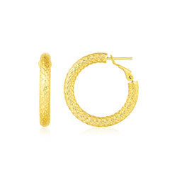 14k Yellow Gold Textured Round Hoop Earrings