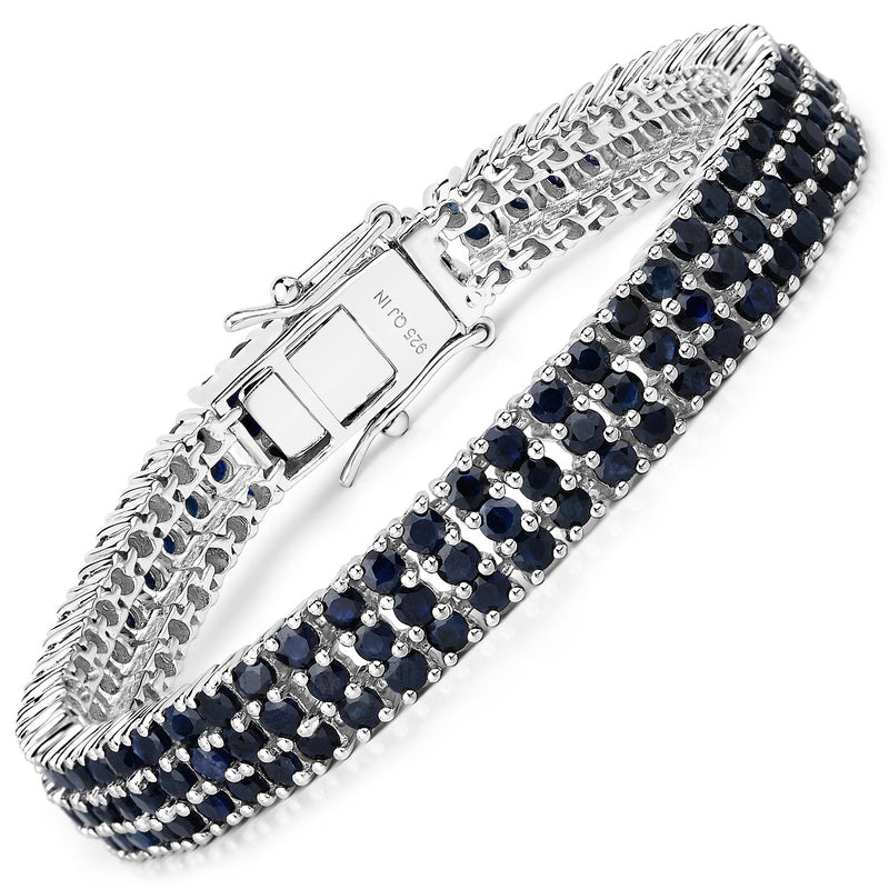 10.62 Carat Genuine Blue Sapphire .925 Sterling Silver Bracelet