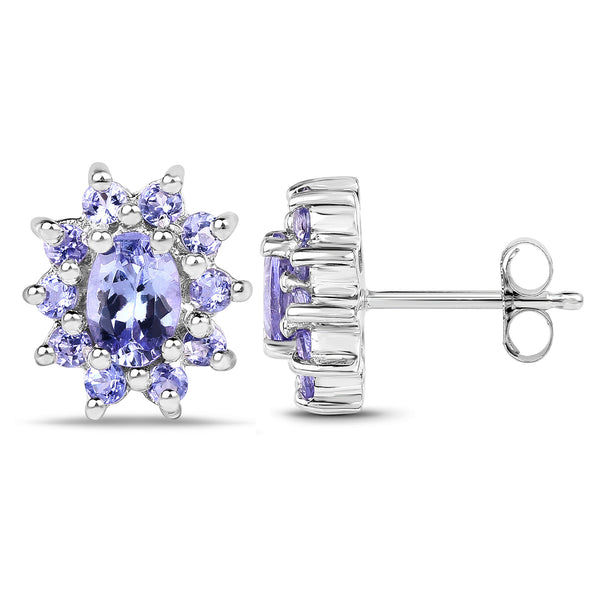 1.58 Carat Genuine Tanzanite .925 Sterling Silver Earrings