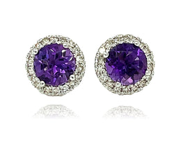 14KW AMETHYST AND DIAMOND ROUND EARRING