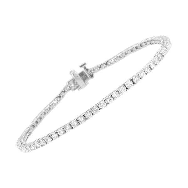 14K White Gold 3 cttw 4-Prong Set Lab Grown Brilliant Round Cut Diamond 7" Tennis Bracelet (G-H Color, SI1-SI2 Clarity)