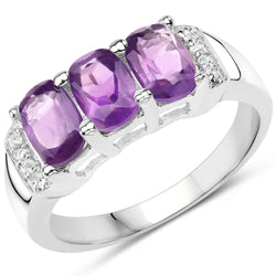 1.54 Carat Genuine Amethyst & White Topaz .925 Sterling Silver Ring