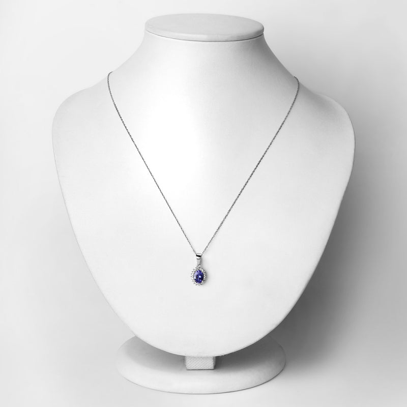 0.86 Carat Genuine Tanzanite and White Diamond 14K White Gold Pendant