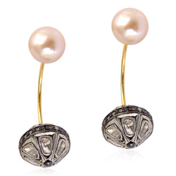 9.2 ct Pearl Diamond 18 k Gold Tunnel Earrings 925 Sterling Silver Women Jewelry