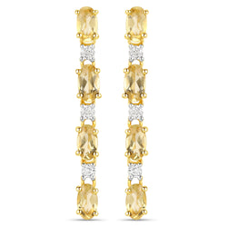 18K Yellow Gold Plated 1.84 Carat Genuine Citrine and White Topaz .925 Sterling Silver Earrings