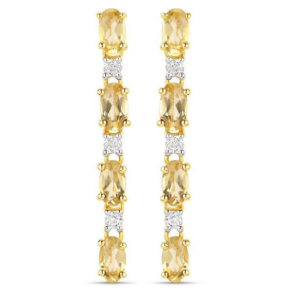 18K Yellow Gold Plated 1.84 Carat Genuine Citrine and White Topaz .925 Sterling Silver Earrings