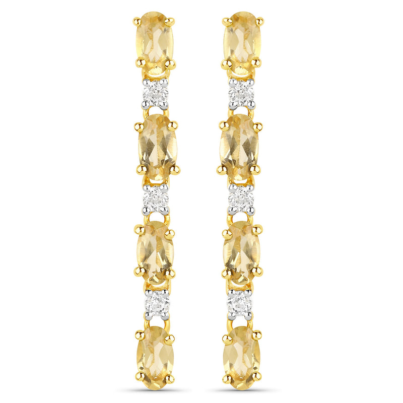 18K Yellow Gold Plated 1.84 Carat Genuine Citrine and White Topaz .925 Sterling Silver Earrings