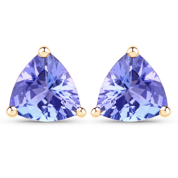 1.74 Carat Genuine Tanzanite 14K Yellow Gold Earrings