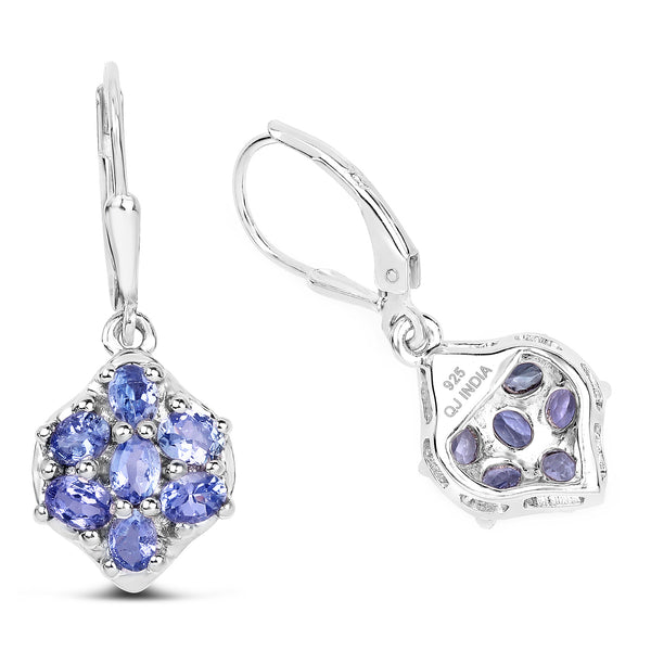 2.38 Carat Genuine Tanzanite .925 Sterling Silver Earrings