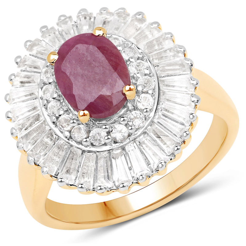 3.75 Carat Genuine Ruby and White Topaz .925 Sterling Silver Ring