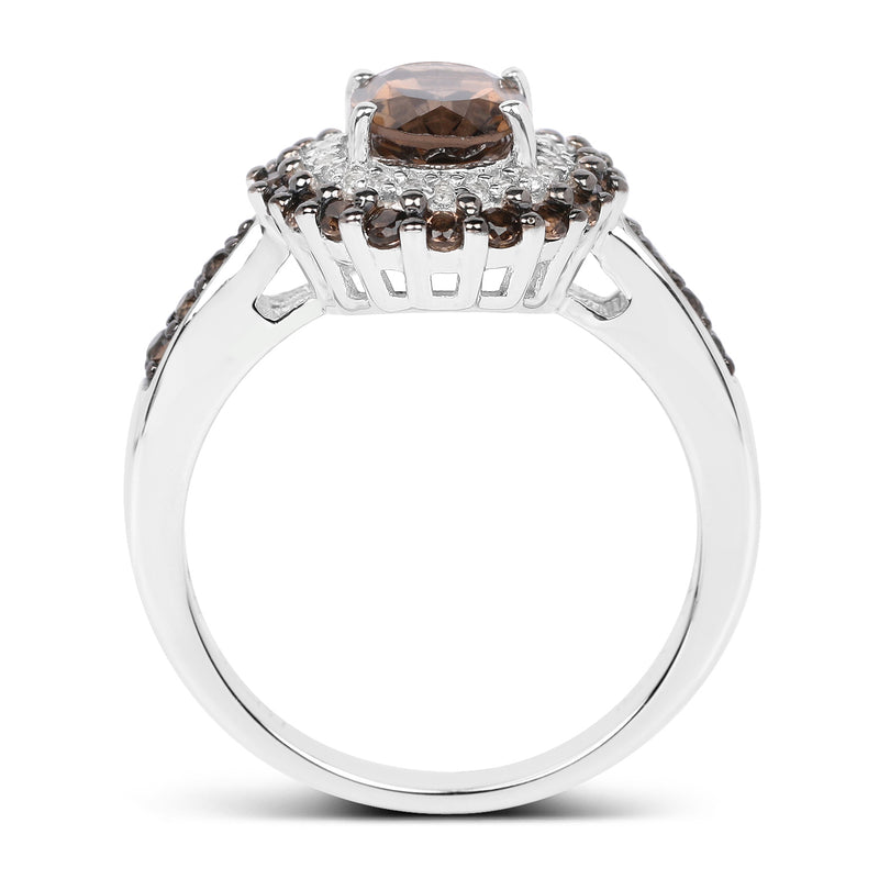 1.56 Carat Genuine Smoky Quartz and White Topaz .925 Sterling Silver Ring