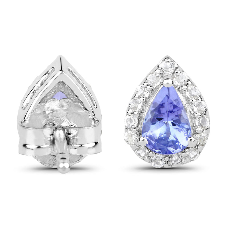 1.19 Carat Genuine Tanzanite and White Topaz .925 Sterling Silver Earrings