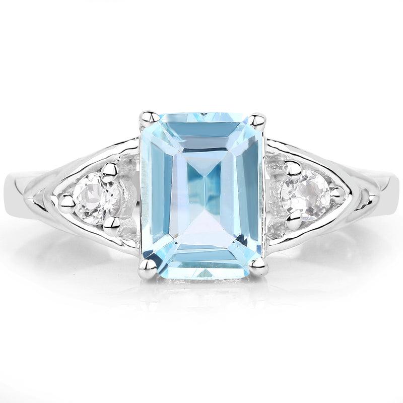 1.76 Carat Genuine Blue Topaz & White Topaz .925 Sterling Silver Ring