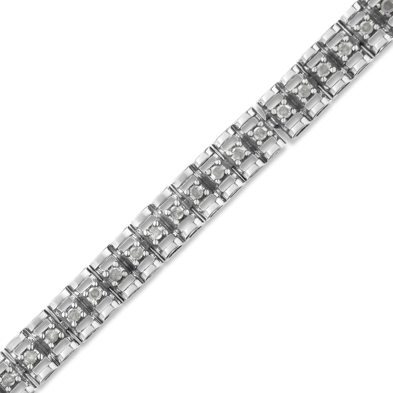 Sterling Silver 1ct. TDW Double-Link Diamond Tennis Bracelet (I-J I3)