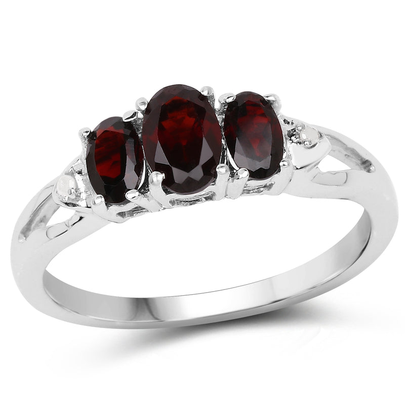 1.16 Carat Genuine Garnet and White Diamond .925 Sterling Silver Ring