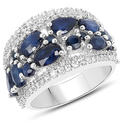 3.61 Carat Genuine Blue Sapphire and White Zircon .925 Sterling Silver Ring