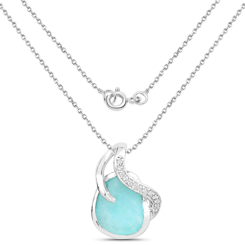 2.58 Carat Genuine Amazonite and White Topaz .925 Sterling Silver Pendant