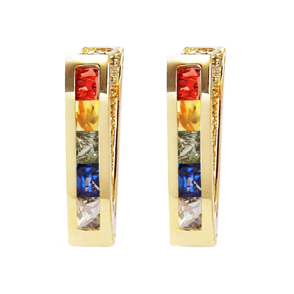 1.3 Carat 14K Solid Yellow Gold Huggie Earrings Multicolor Sapphire