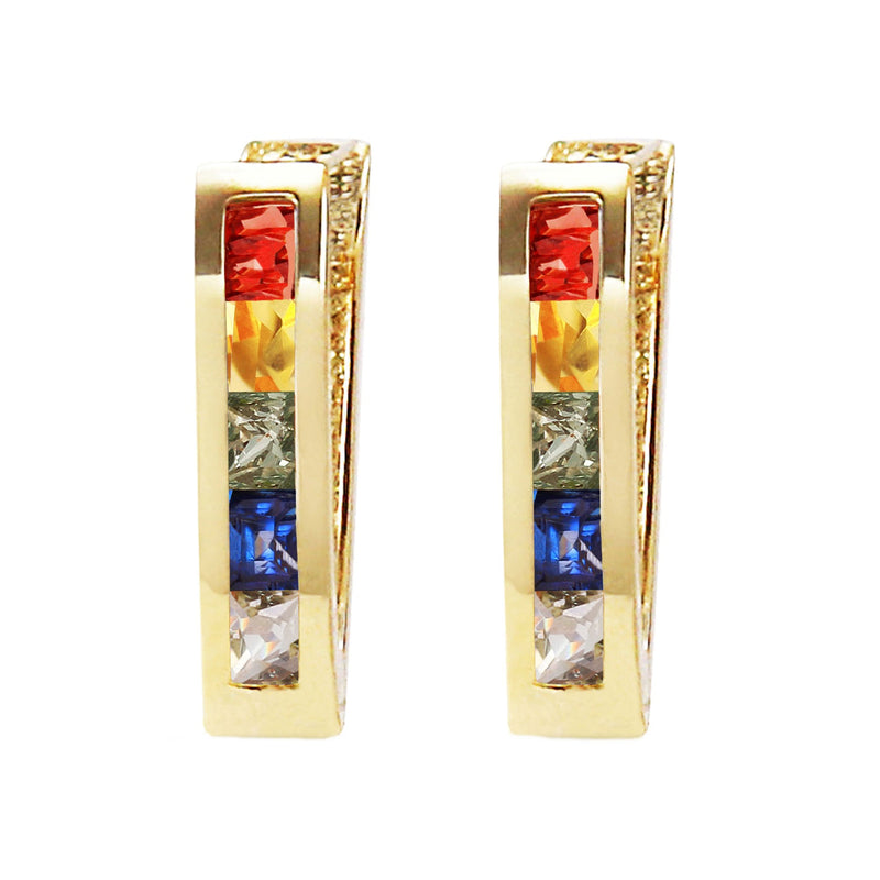 1.3 Carat 14K Solid Yellow Gold Huggie Earrings Multicolor Sapphire