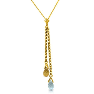 1.4 Carat 14K Solid Yellow Gold Necklace Blue Topaz And Citrine