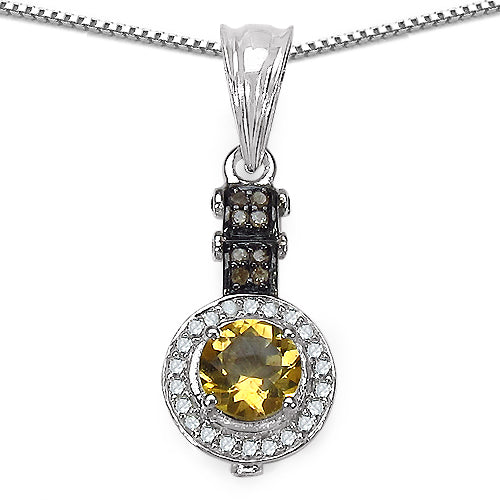 1.00 Carat Genuine Citrine, Champagne Diamond & White Diamond .925 Sterling Silver Pendant