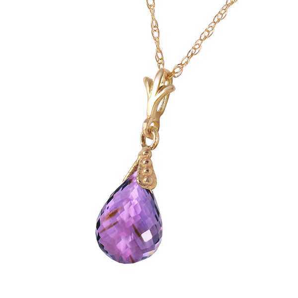 2.5 Carat 14K Solid Yellow Gold Necklace Briolette Purple Amethyst