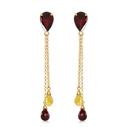 7.5 Carat 14K Solid Yellow Gold Chandelier Earrings Garnet Citrine