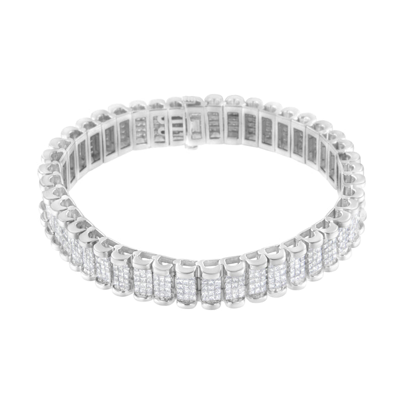 14K White Gold 7-1/10 Cttw Princess Cut Diamond 7" Rectangular Invisible Set Diamond Grid Tennis Bracelet (H-I Color, SI1-SI2 Clarity)