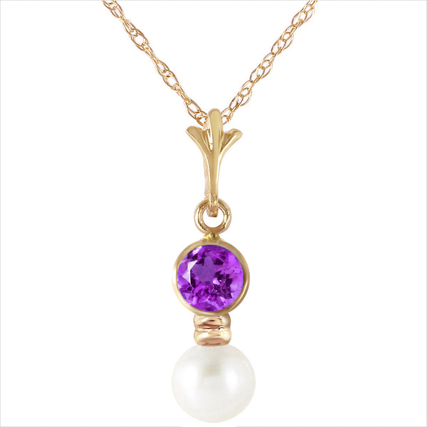 2.48 Carat 14K Solid Yellow Gold Necklace Amethyst Pearl