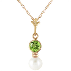 1.23 Carat 14K Solid Yellow Gold Necklace Peridot Pearl