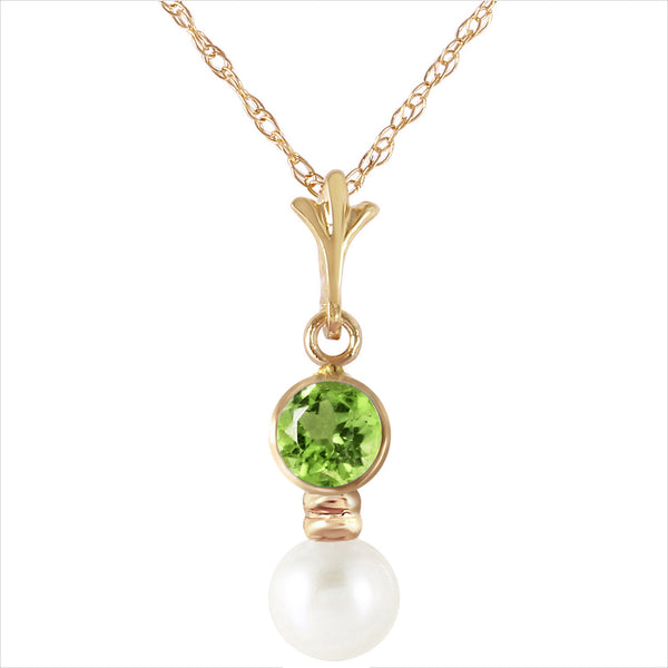 1.23 Carat 14K Solid Yellow Gold Necklace Peridot Pearl