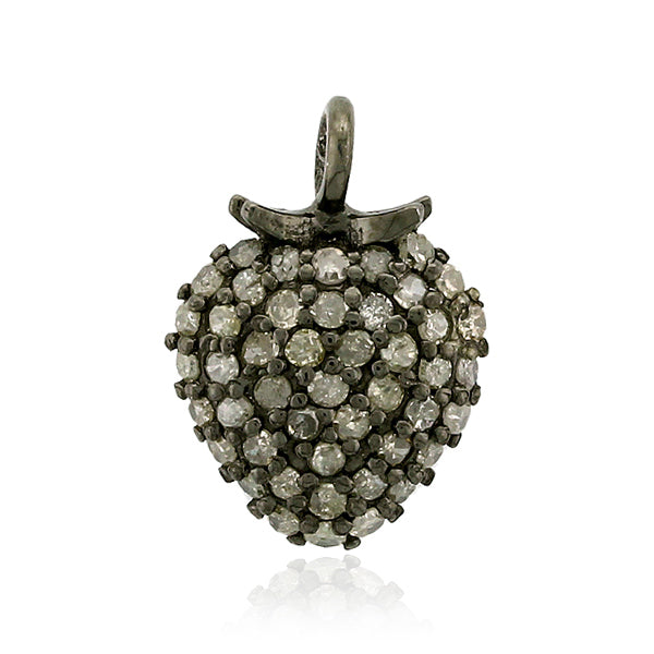 Pave Diamond 925 Sterling Silver Strawberry Charm Pendant Jewelry