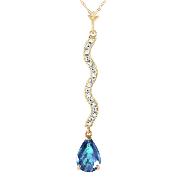 1.79 Carat 14K Solid Yellow Gold Necklace Diamond Blue Topaz