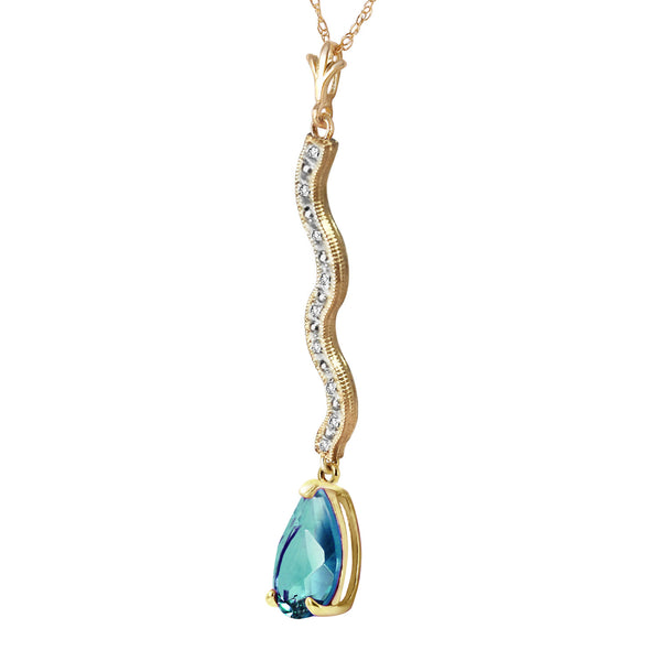 1.79 Carat 14K Solid Yellow Gold Necklace Diamond Blue Topaz