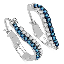 0.72 Carat Genuine White Diamond & Blue Diamond .925 Sterling Silver Earrings