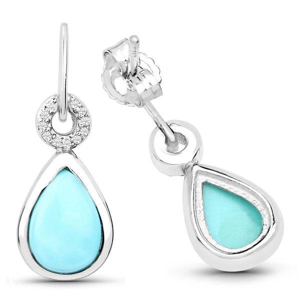 3.07 Carat Genuine Turquoise and White Topaz .925 Sterling Silver Earrings