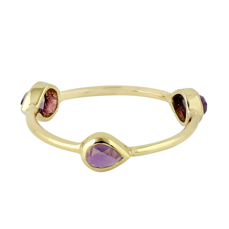 Three-Stone Station Amethyst Ring In 10k Yellow Gold Jewelry