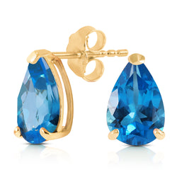 3.15 Carat 14K Solid Yellow Gold Stud Earrings Natural Blue Topaz