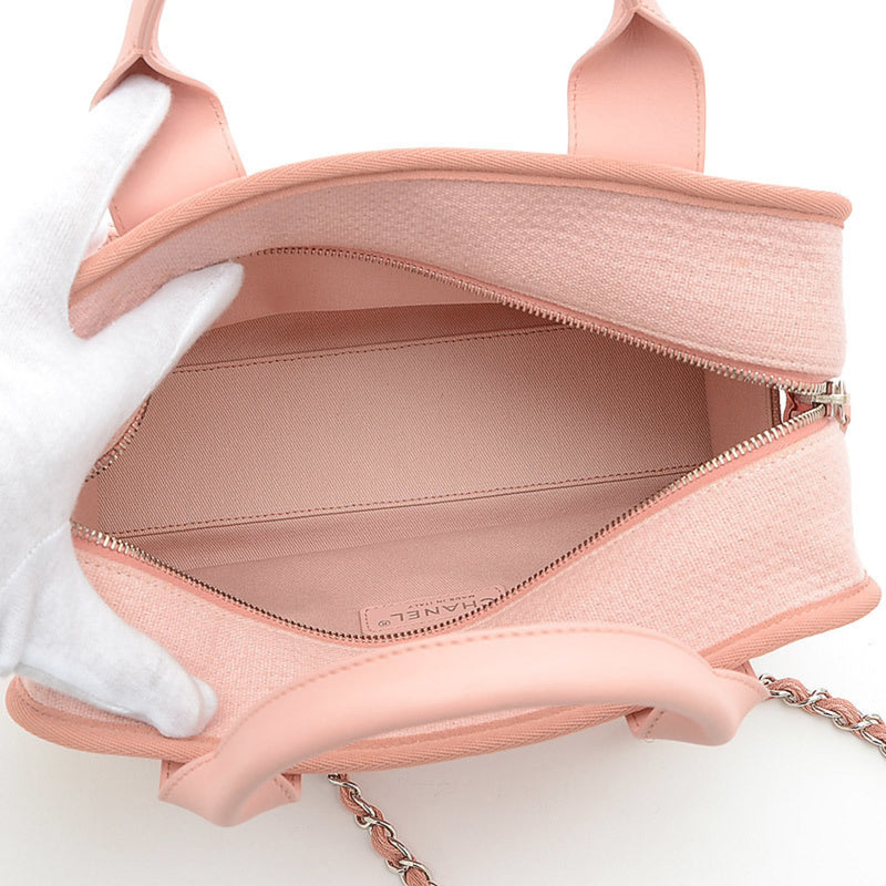 Chanel Deauville Bowling Bag Canvas Calf Pink A92749 Shoulder