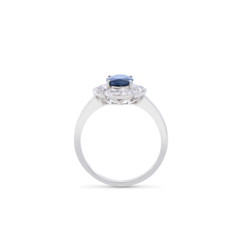 1.80 CTS CERTIFIED DIAMONDS & BLUE SAPPHIRE 14 K WHITE GOLD DESIGNER  RING SIZE 7.5